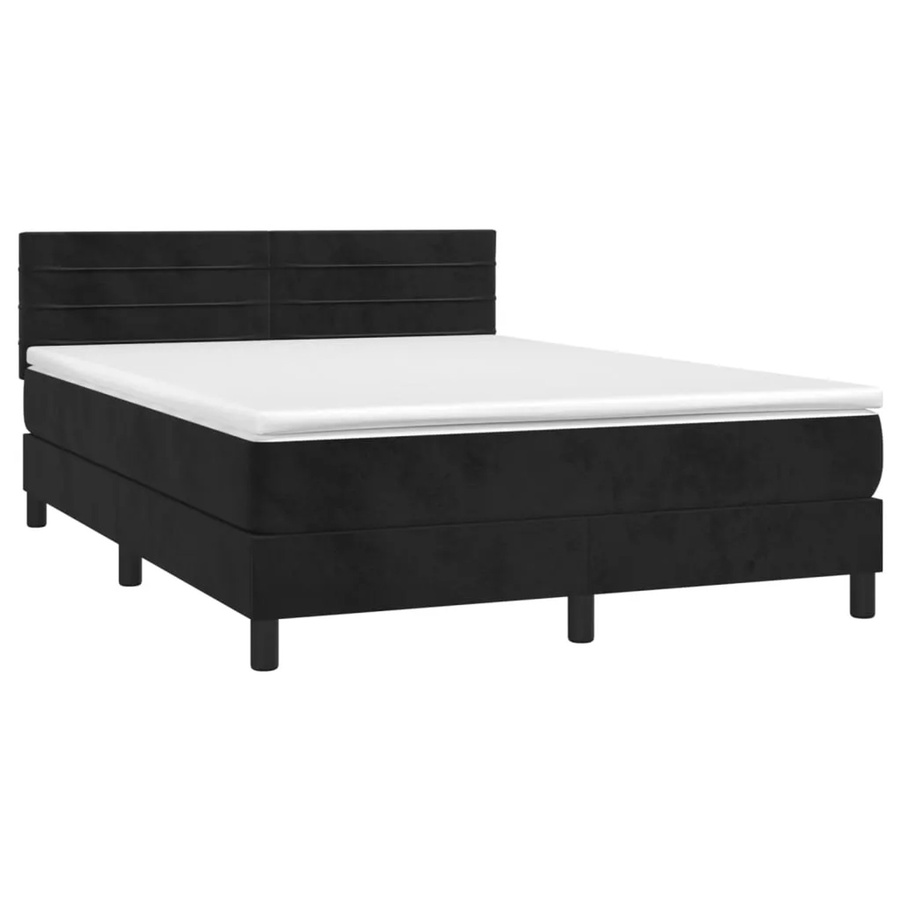 vidaXL Boxspringbett mit Matratze in Schwarz, Samt, mit LED-Unterbettbeleuchtung und USB-Ladeanschluss, Hybrid-Design mit Taschenfederkern, B/T: 140 x 190 cm - Bild 2