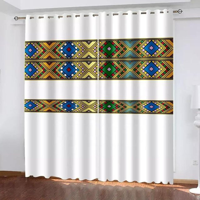 Yiran Furniture Vorhang-Set mit äthiopischem und eritreischem Fliesendesign aus Polyester, Mehrfarbig, B: 160 cm, H: 184 cm - Bild 1