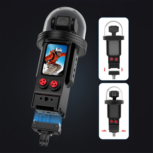XT-XINTE Wasserdichtes Tauchgehäuse für DJI Osmo Pocket 3 mit Aluminium-Käfigrahmen und magnetischer Schnellverschluss-Stativhalterung in Schwarz - Bild 1