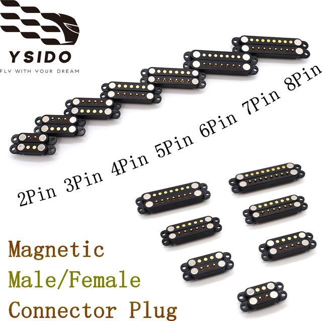 YSIDO Wasserdichter DC Magnetischer Pogo Pin Stecker mit Ohren, Männlich und Weiblich, Farbe: Schwarz - Bild 1