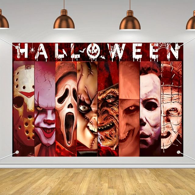 VIKAMA Halloween Party Hintergrund Wanddekoration mit Ösen für Horror-Themen im Innen- und Außenbereich aus Polyester - Bild 1