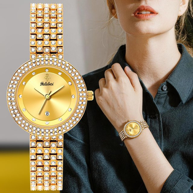 YaLaLuSi Armbanduhr, Quarz, Gold, Bicolor, Diamantbesetzt, Damen - Bild 1