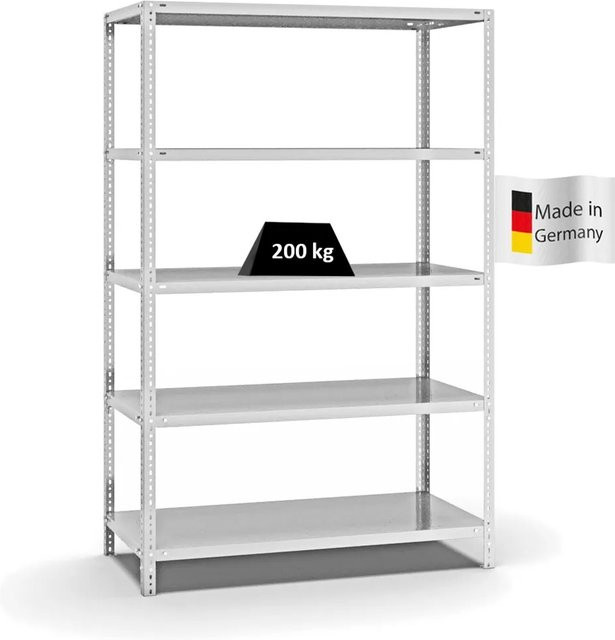 PROREGAL Fachbodenregal Medium-Duty Grundregal mit 5 Ebenen, Lichtgrau, H x B x T: 200 x 130 x 60 cm - Bild 1
