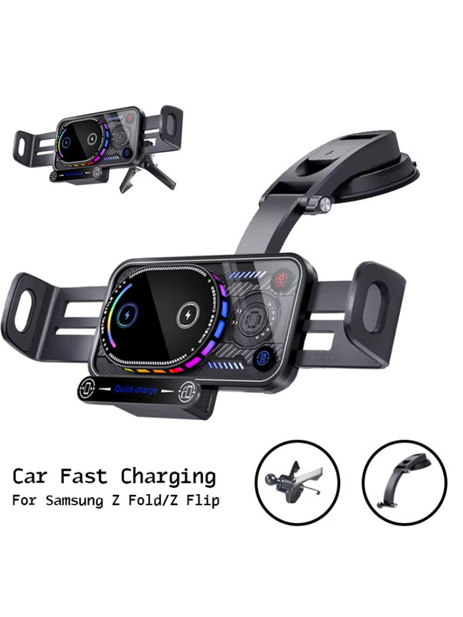 15W Wireless Ladegerät Ständer für Samsung Galaxy Z Fold 7/6/5/4 und Z Flip 7/6/5/4, Schnelle Ladestation für das Armaturenbrett oder Lüftungsgitter, Schwarz - Bild 5
