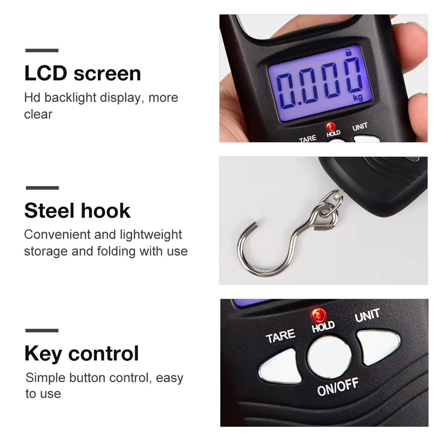 Digitale Hängewaage JUANJUAN mit LCD-Display und Haken, Tragbare Gepäckwaage bis 50 kg, Schwarz - Bild 5