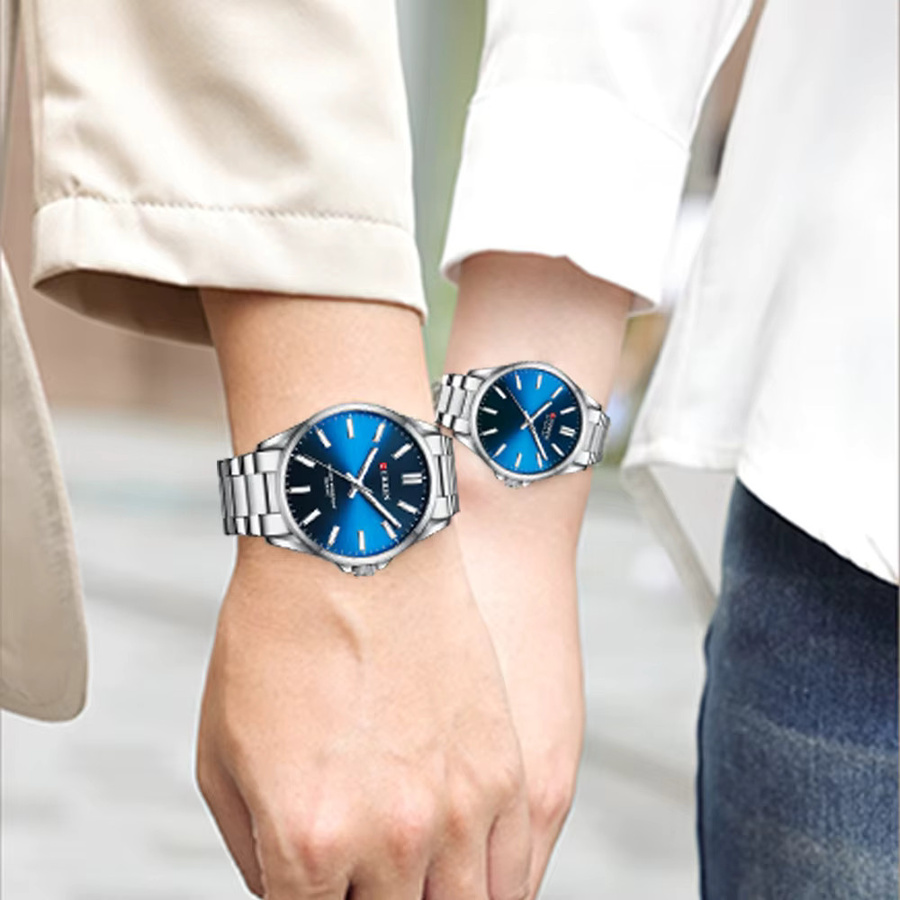 CURREN Armbanduhr Set, Quarz, Edelstahl, Silber, Unisex - Bild 1