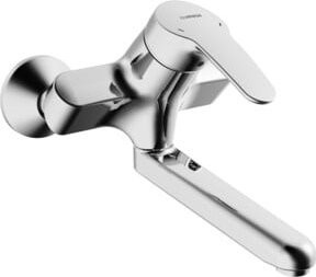 Hansa HANSAMIX Wandarmatur WT-Wand-EHM mit S-Anschluss und schwenkbarem Auslauf, Chrom, Ausladung: 24,6 cm - Bild 1