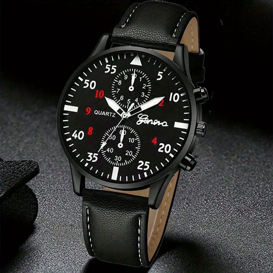 DEYROS Uhren Set, Quarz, Analoguhr, Leder, Schwarz, Herren - Bild 1