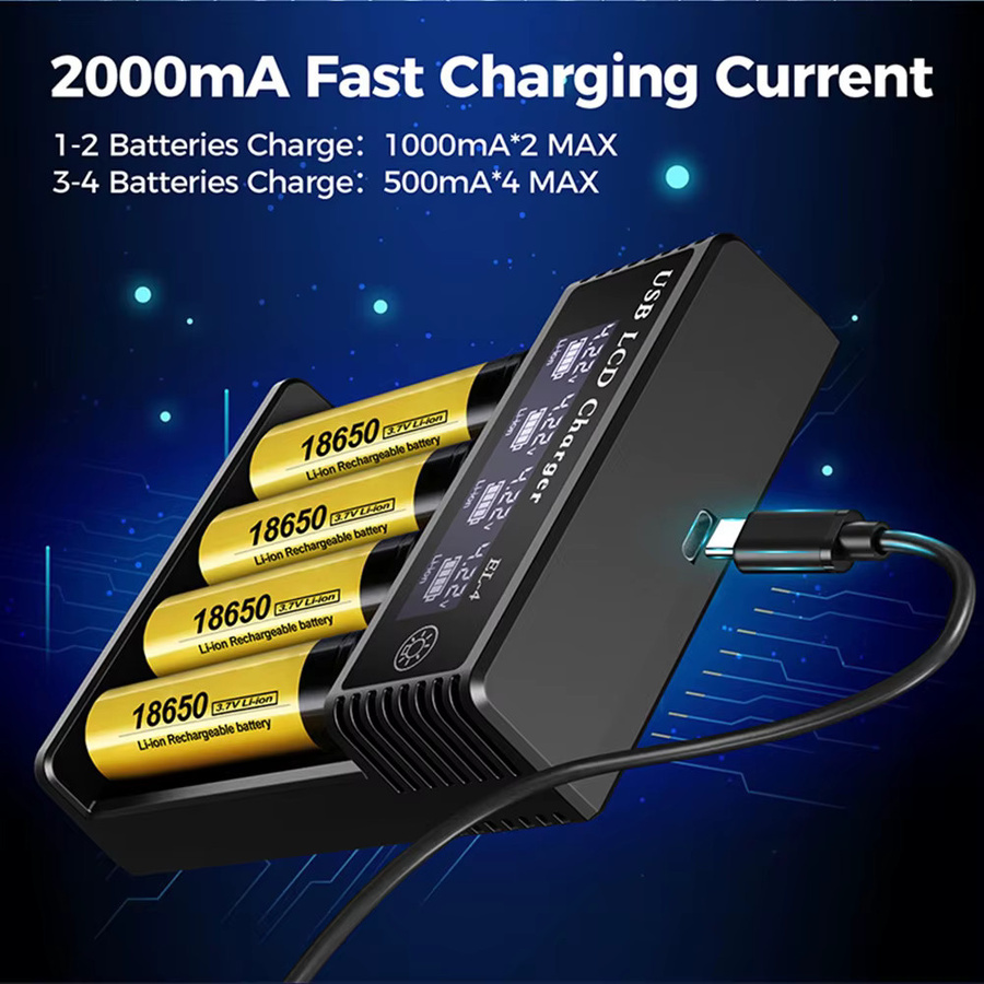 Elough Batterieladegerät mit 1/2/4 Steckplätzen für 3,7 V Lithium-Akkus und 1,2 V NI-MH AA/AAA Batterien, USB-Ladegerät in Schwarz - Bild 2