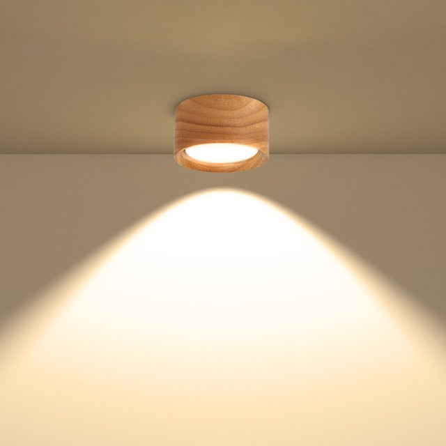 LANGYUE GX53 LED Downlight Holz-Deckenleuchte in Braun mit warmweißem Licht für Wohnzimmer, Flur und Schlafzimmer - Bild 1