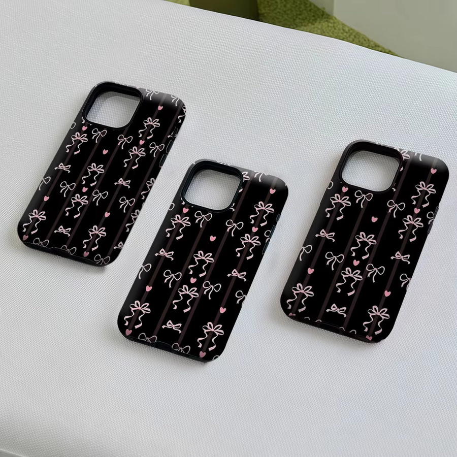 Potdemiel Magnetische Handyhülle mit Schleifen-Design in Schwarz und Rosa für iPhone 17 16 15 14 13 Pro Max Plus, robuste doppelschichtige Schutzhülle - Bild 5