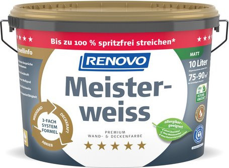 RENOVO Dispersionsfarbe Meisterweiss, matt, Farbe: Weiss, 10 l - Bild 1