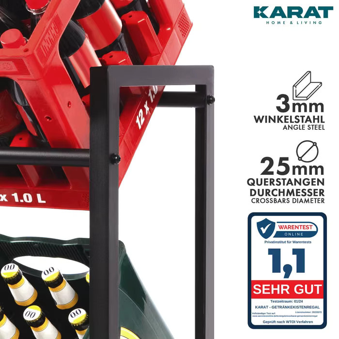 Karat homeliving Flaschenkastenständer Kenji Getränkekistenregal aus Metall in Schwarz B/T/H: 104 x 32 x 82 cm - Bild 4