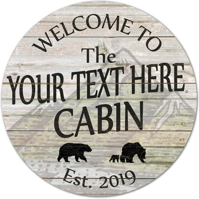 Personalisiertes CIFBUY Welcome to Cabin Schild aus Metall in rustikalem Design, runde Wanddekoration mit Tiermotiven in Weiß und Multicolour - Bild 1