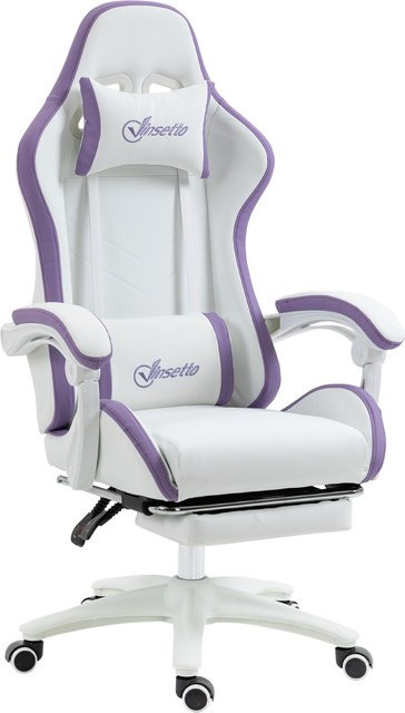 Vinsetto Gaming-Stuhl ergonomischer Gaming-Sessel in Weiß mit teleskopischer Fußstütze, verstellbarer Kopfstütze und Lendenwirbelstütze, 360 Grad drehbarer Bürostuhl aus Kunstleder - Bild 1