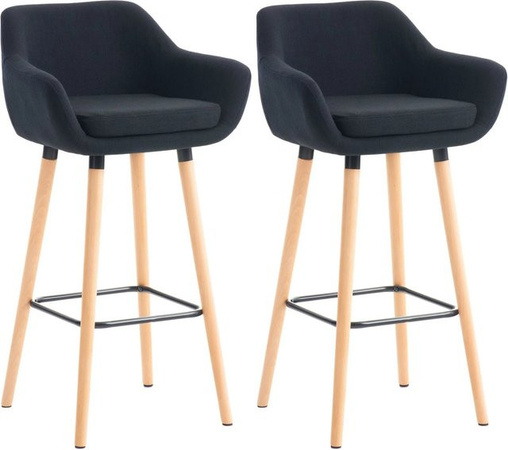 DELUKE Barhocker 2er Set VILO mit Lehne, Schwarz, Stoffbezug, H x B x T: 99 x 55 x 46 cm