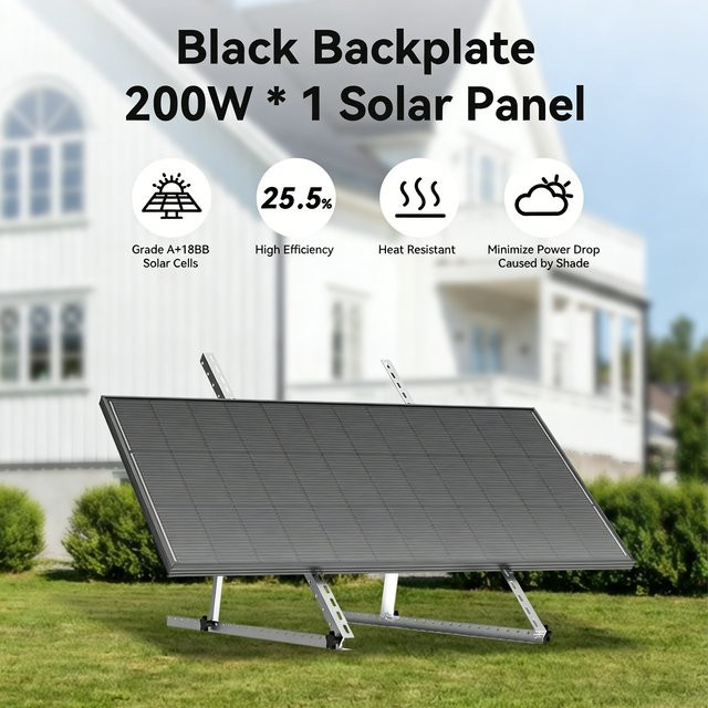 Rvpozwer Monokristallines Solarpanel 12,8 V 200 W N-Typ PV-Modul in Schwarz für Off-Grid Anwendungen und Hausdächer - Bild 1