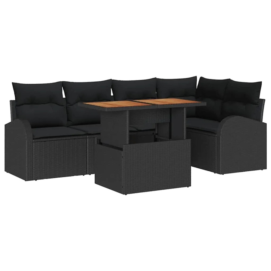 vidaXL Garten-Sofa-Set 6-teilig in Schwarz aus Poly-Rattan mit integriertem Kissen-Speicher und Polsterkissen - Bild 2