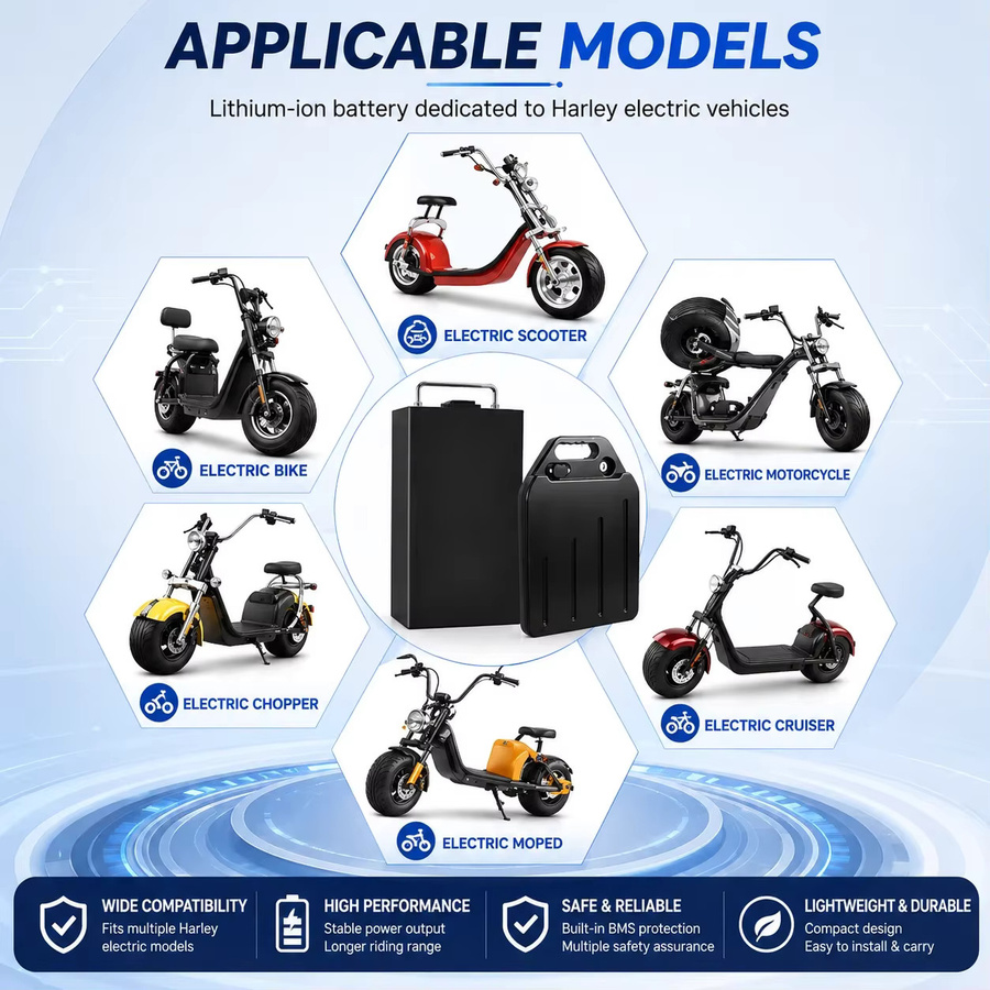 Lithium-Akku für Harley Citycoco Elektromotorräder, 60V, Farbe: Schwarz, mit intelligentem BMS und wasserdichtem Gehäuse - Bild 6