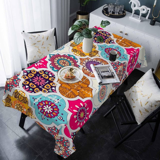 Wasserdichte Tischdecke JMG Household Supplies mit Bohemian Mandala Floral Design, rechteckig, Mehrfarbig, B: 100 cm, L: 160 cm - Bild 1