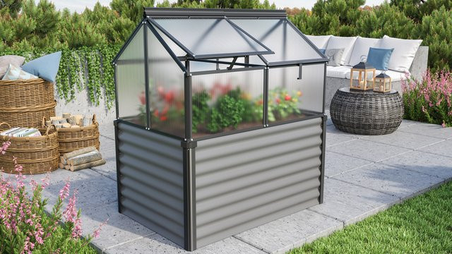 Vitavia Hochbeet Gaia Jumbo in Schwarz mit Aluminiumgestell und Polycarbonat-Hohlkammerplatten, B: 83 cm, T: 122 cm, H: 135 cm - Bild 2