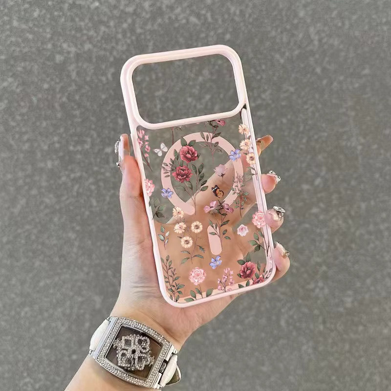 Transparente magnetische Handyhülle mit farbenfrohem Blumenmuster für Apple iPhone 17 16 15 Pro Max 13 12 11 16E 17E 17 Air 16 Plus Multicolour - Bild 2