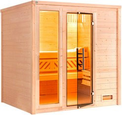 WEKA Massivholzsauna Bergen 1.8 für 6 Personen mit 5,4 kW Ofen und integrierter Steuerung in Braun - Bild 1