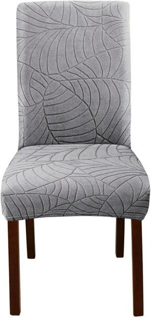 Dehnbare Esszimmerstuhlabdeckung mit Blätter-Jacquard-Muster in Grau für Esszimmerstühle - Bild 1