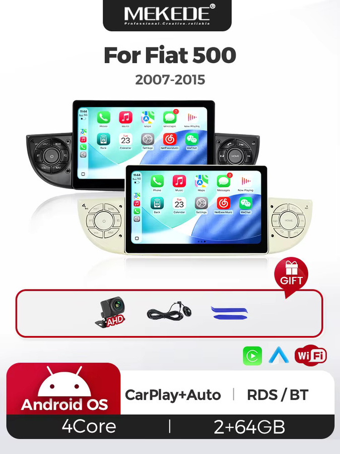NAVIFANS Android 15 Auto-Autoradio mit kabellosem CarPlay für Fiat 500 (2007 - 2015), 1DIN Multimedia-Player mit GPS und RDS Stereo in Schwarz - Bild 6