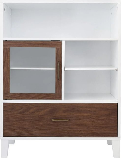 Teamson Home Tyler Badezimmer Lagerschrank in Weiß und Braun mit Schubladen, Regalen und Türen - Bild 1