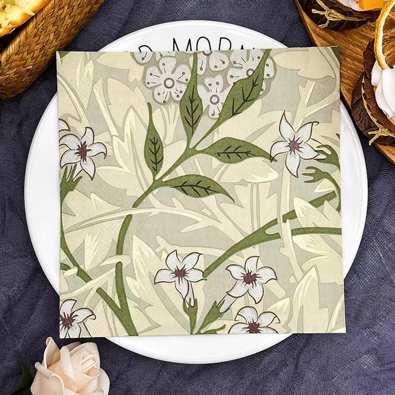 GUANYAO Servietten Set mit grünem Blätter- und Blumenmuster, 20 Stück, Mehrfarbig - Bild 3