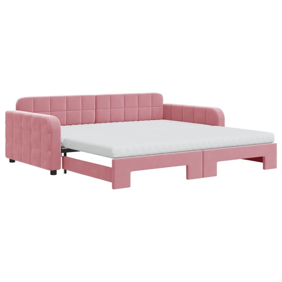 vidaXL Tagesbett ausziehbar mit Matratze in Rosa aus Samt, B/T/H: 100 x 200 x 71 cm - Bild 2