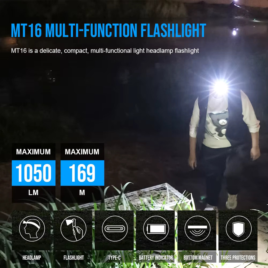 Trust fire MT16 LED Scheinwerfer mit 1000lm, USB-C wiederaufladbare Mini EDC Winkelkopf Taschenlampe in Schwarz mit Magnet und MVP Optik - Bild 2