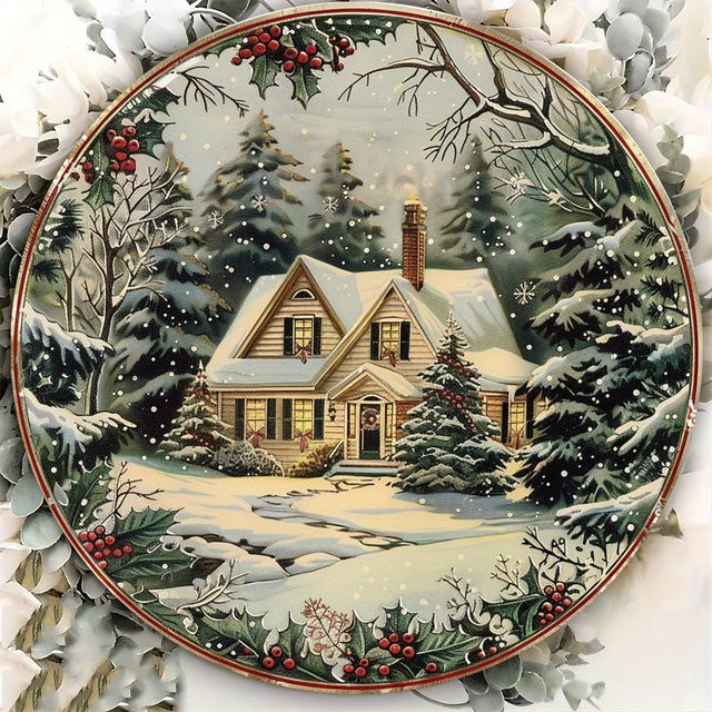 Potdemiel Vintage-Weihnachtsszene aus Aluminium mit Gravur, Mehrfarbig, Durchmesser: 20 cm - Bild 1
