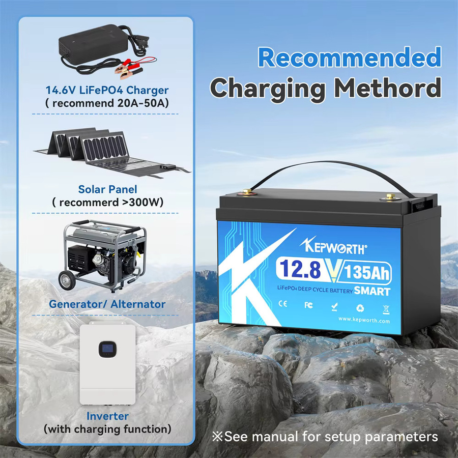 KEPWORTH 12V 135Ah LiFePO4-Akku mit Bluetooth und 100A BMS in Schwarz - Bild 5