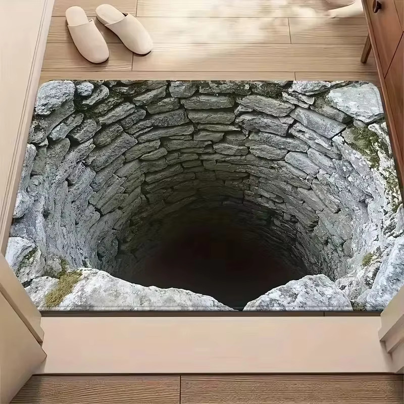 VIKAMA 3D Optische Täuschungsmatte in Grau, rutschfester Teppich mit abstraktem Design für Wohnzimmer und Schlafzimmer - Bild 2
