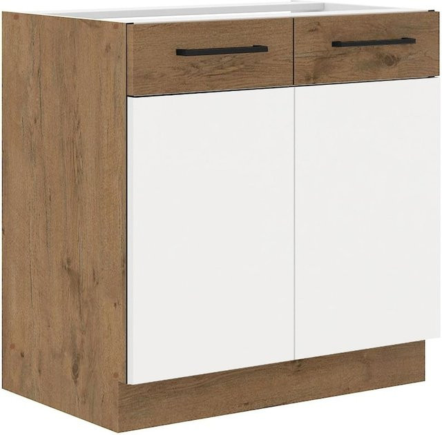 Vigo Küchenunterschrank Lancelot in Eiche und Weiß Hochglanz Breite: 80 cm - Bild 1