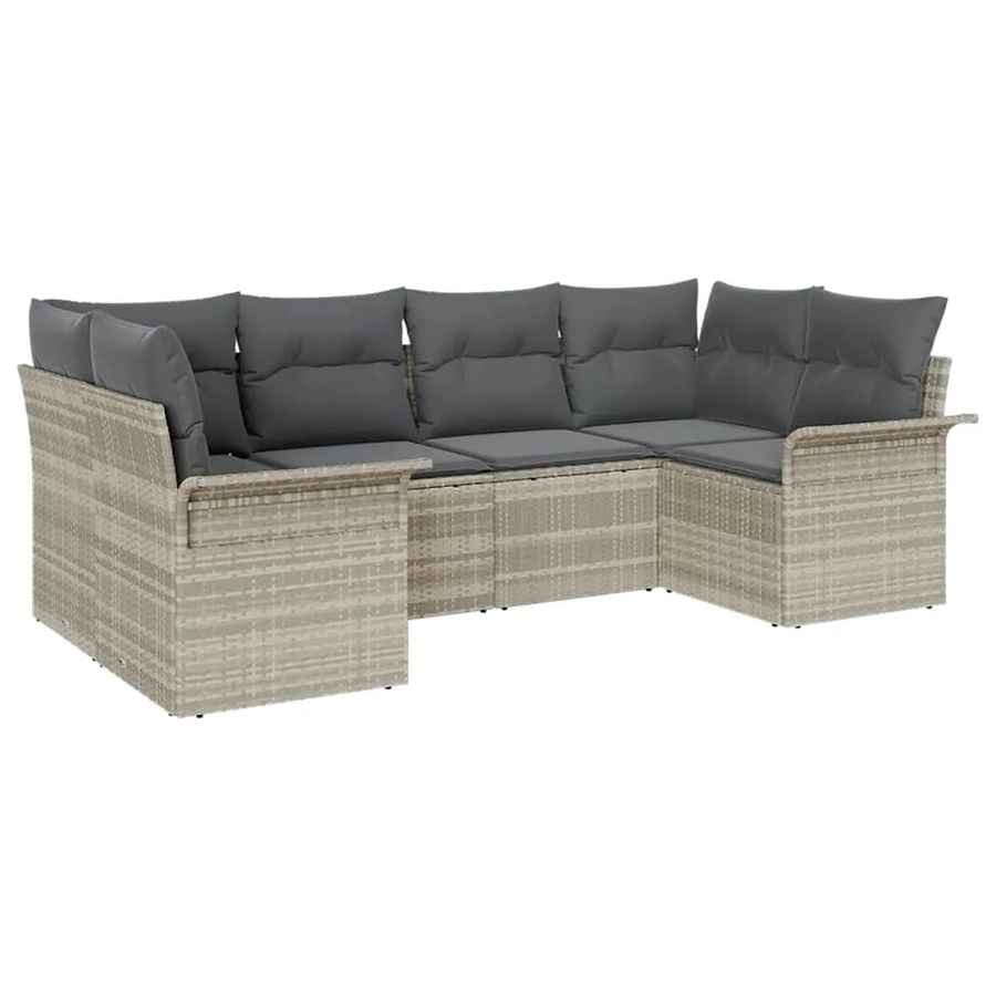 vidaXL Garten-Sofa-Set aus Poly Rattan in Hellgrau, 6-teiliges L-Shape Lounge-Set mit Sitzkissen und Rückenkissen - Bild 2