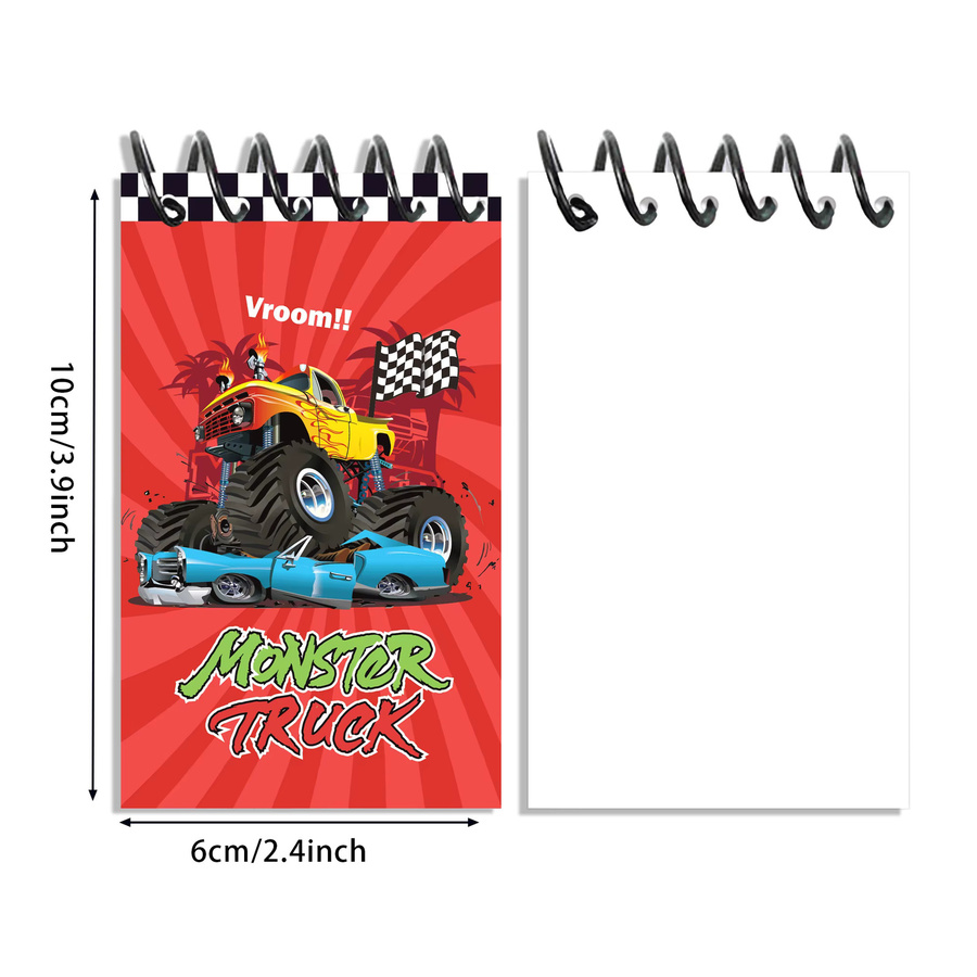 8-teiliges Monster Truck Mini-Notizbuch Set mit Spiralbindung und Taschen, bunt, blanko Seiten für Kinder - Bild 6