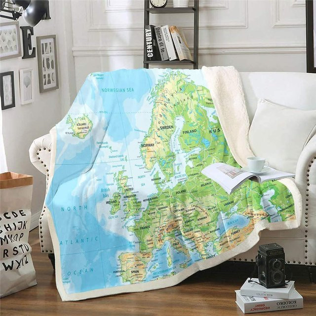 Weiche Flanell-Weltkarten-Decke aus Polyester in Blau, B/B/H: 150 x 200 cm - Bild 1