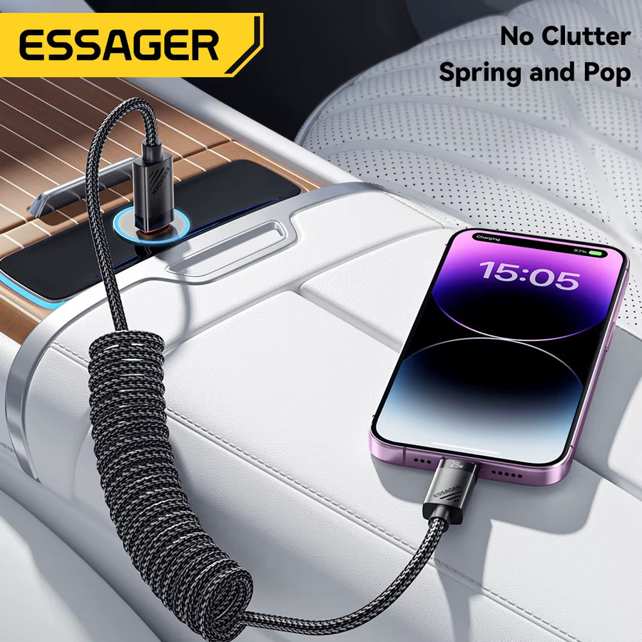 Essager USB-C auf Lightning Kabel PD 29 W Schnellladegerät für Apple iPhone, geflochten, Schwarz, Länge: 1,8 m - Bild 4