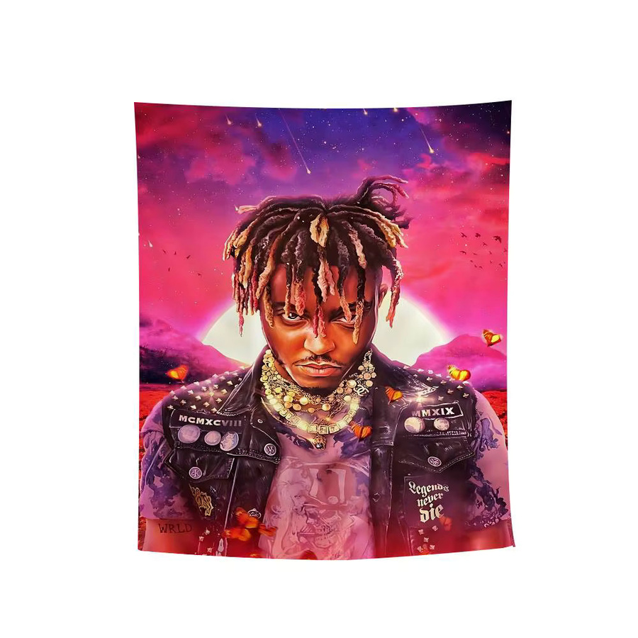 J-Juice Wandteppich WRLD Rap Sänger Anime Portrait mit floralem Boho Design, Mehrfarbig, Breite: 70 cm, Höhe: 50 cm - Bild 4