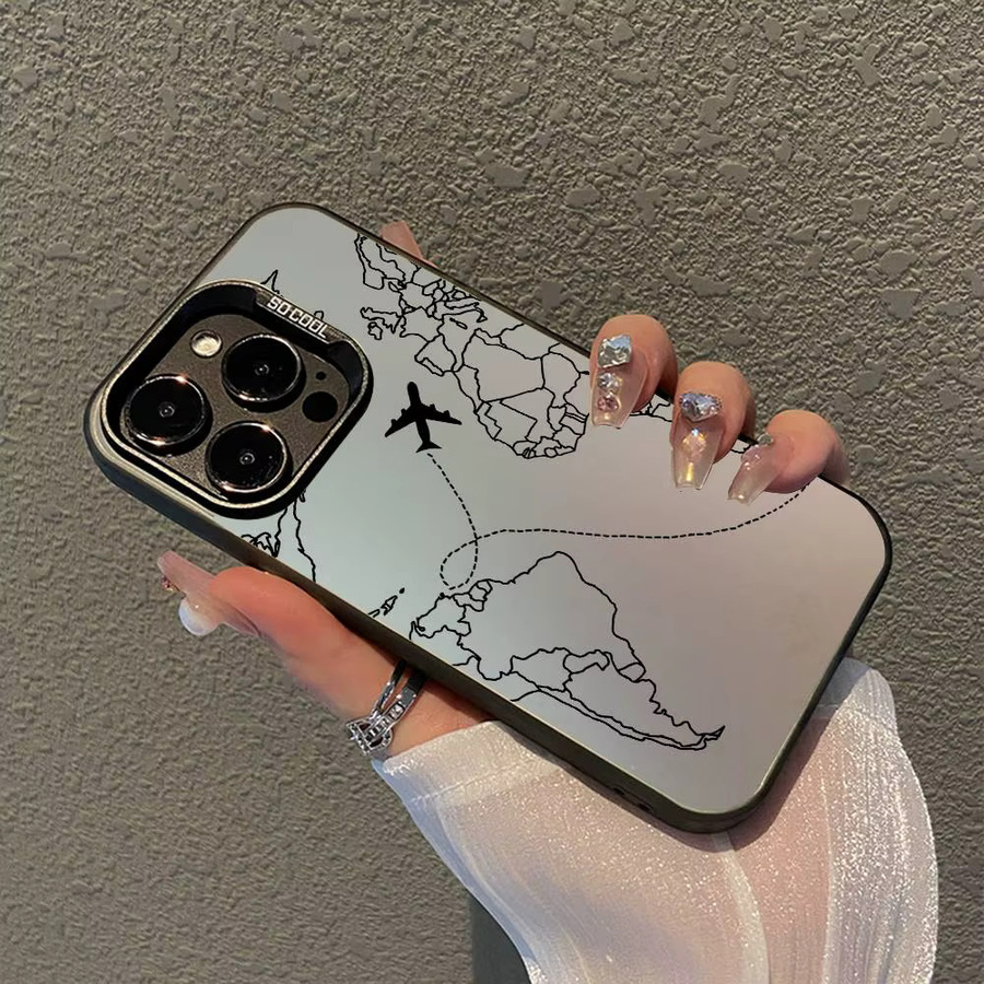 Stoßfeste iPhone Schutzhülle mit Flugzeug-Route Design in Silber für Apple iPhone 11 bis iPhone 17 Pro Max Plus - Bild 3