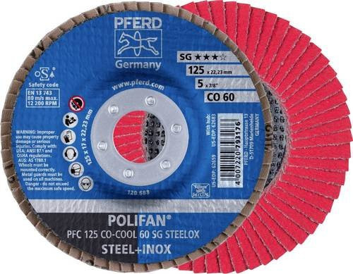 PFERD POLIFAN CO-COOL Fächerschleifscheibe SG STEELOX Körnung 60 Durchmesser: 125 mm, Bohrungs-Ø: 22,23 mm - Bild 1