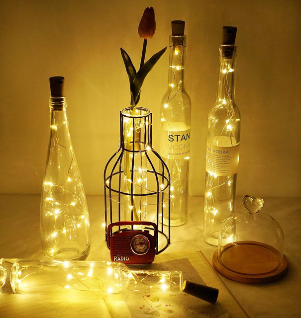 Peach Forest LED Korklichter mit 20 warmweißen LEDs, batteriebetrieben, wasserdichte Feen-Lichterkette aus Kupfer für Weinflaschen und DIY-Gläser zur Schlafzimmerdekoration - Bild 1