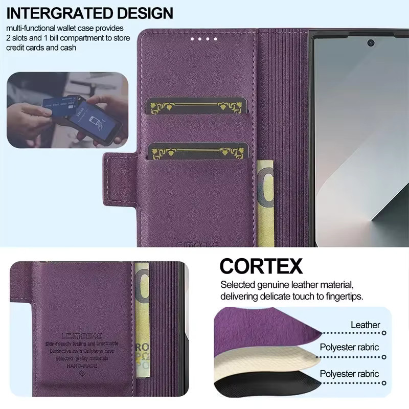 Magnetische Lederhülle im Brieftaschen-Design für Samsung Galaxy Z Fold (verschiedene Modelle) mit Kartenetui in Blau und Lila - Bild 4