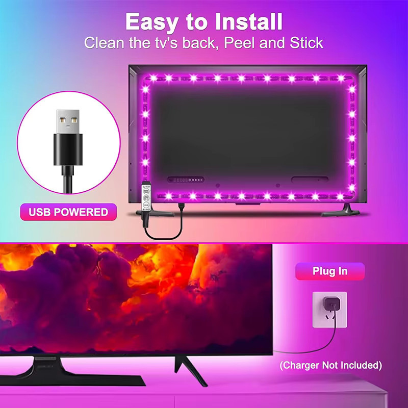 Acosh Neon RGB LED-Streifen SMD 5050 mit USB 5V und Fernbedienung, Multicolour selbstklebendes Licht für TV-Hintergrundbeleuchtung und Schlafzimmerdekoration - Bild 2