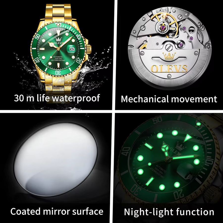 OLEVS Armbanduhr Automatik, Edelstahl, Bicolor, Grün, Herren - Bild 5