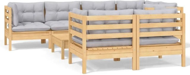 vidaXL 8-teiliges Garten-Lounge-Set aus massivem Kiefernholz in Braun-Grau mit grauen Polstern - Bild 1