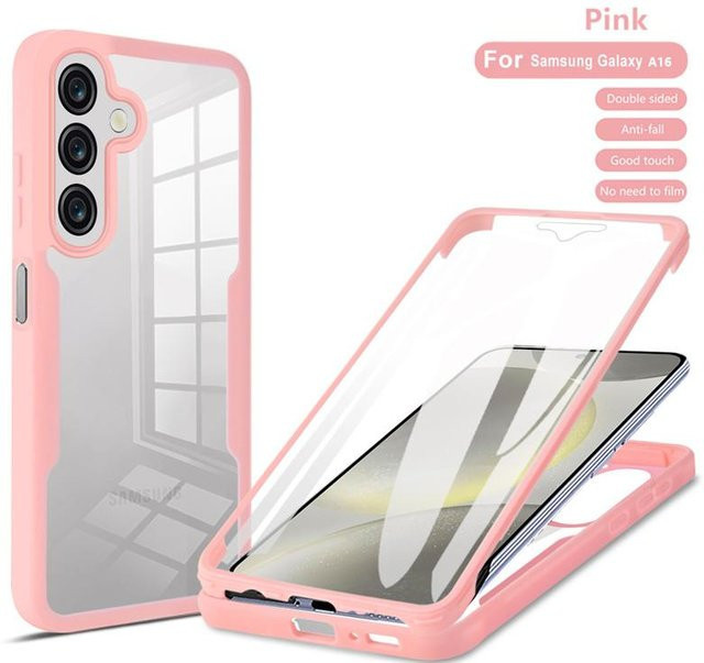 360 Grad Vollschutzhülle für Samsung Galaxy A16 5G in Transparent oder Pink aus TPU und PC mit Silikonstoßstange - Bild 1